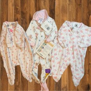 Vintage Baby Girls Fleece Footed Sleeper Bundle 6 Months NWT 3 Pc Pajamas Pink